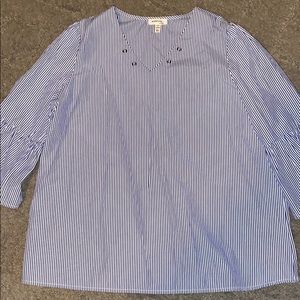 Dark blue and white striped monteau top